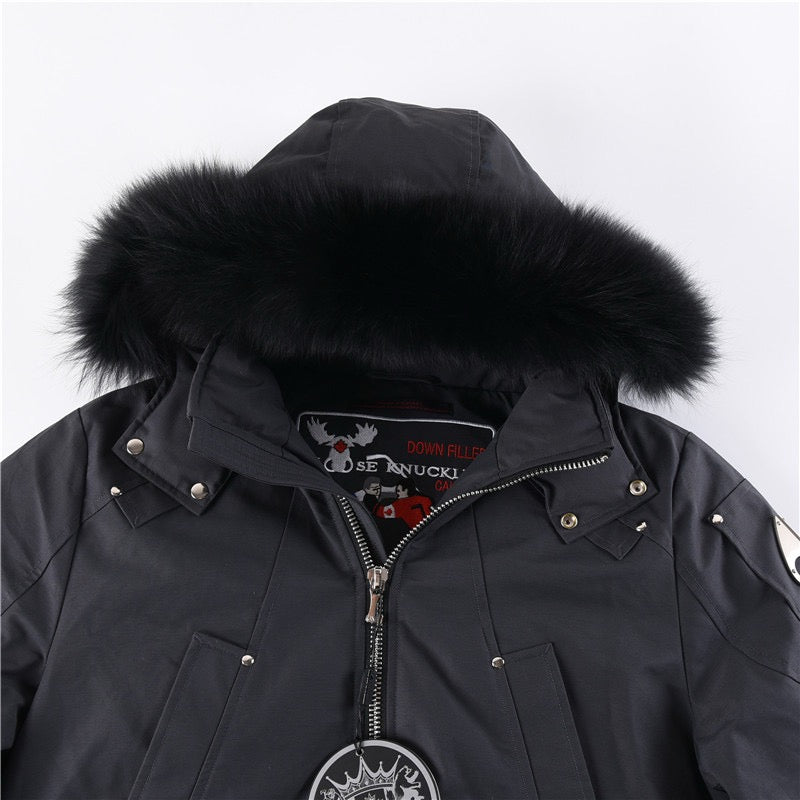Moose Knuckles Ballistic Grey Short Bomber Parka Men Women