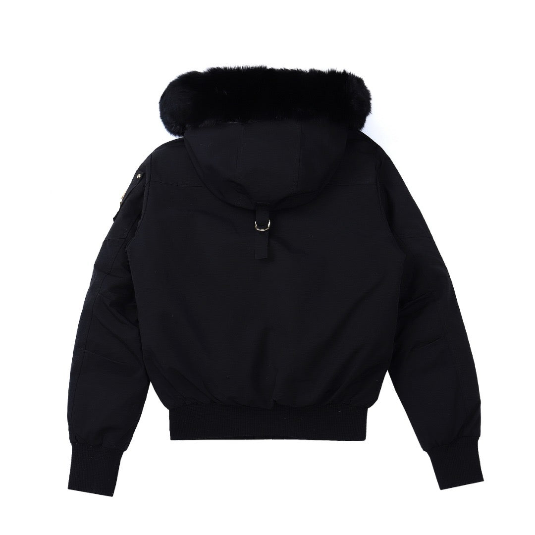 Moose Knuckles Ballistic Black Gold Hardware Short Bomber Parka Men Women