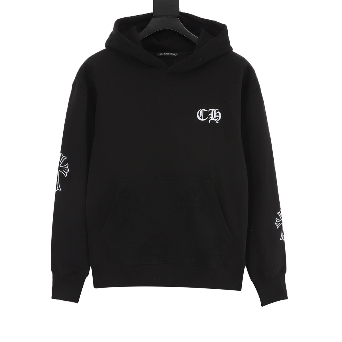 Chrome Hearts Cross Embroidery Hoodie Unisex CH Logo Pullover Sweatshirt Streetwear Black