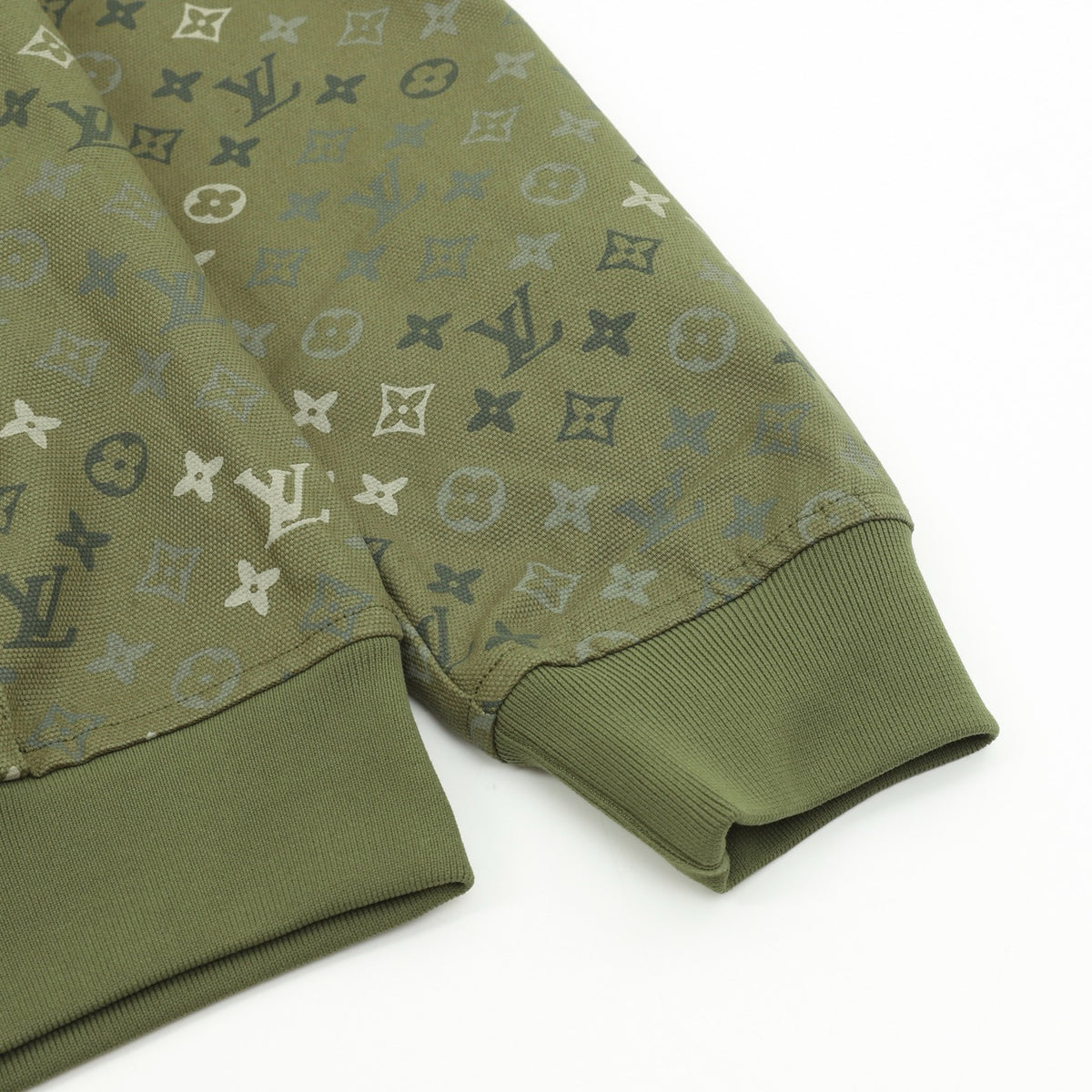 Louis Vuitton Monogram Print Zip Up Hooded Jacket Luxury Hoodie Coat Unisex Olive Green