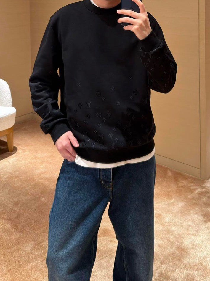 Louis Vuitton 3D Raised Monogram Crewneck Sweatshirt Unisex Pullover Black