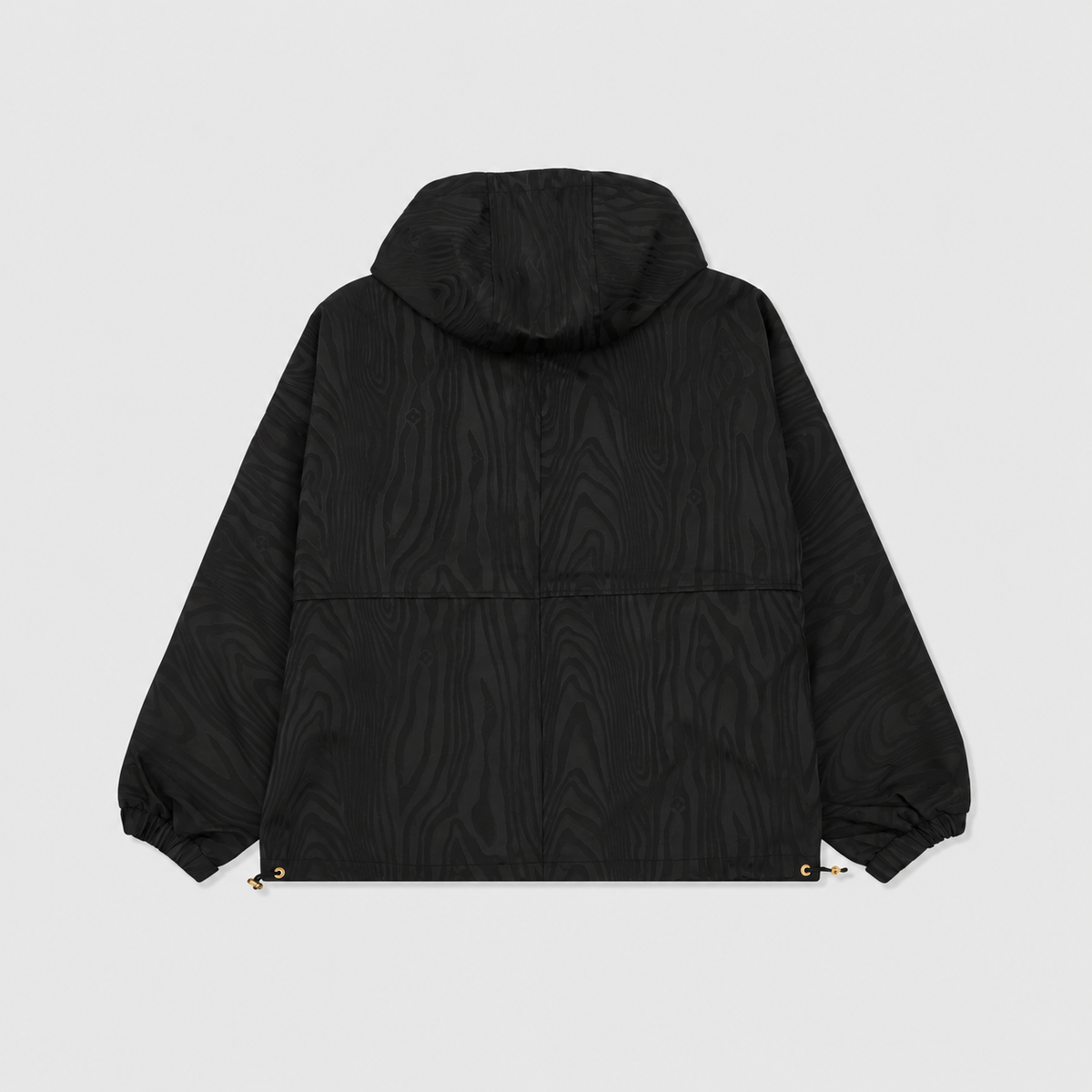 Celine Black Wood Grain Jacquard Hooded Windbreaker Gold Zip Jacket