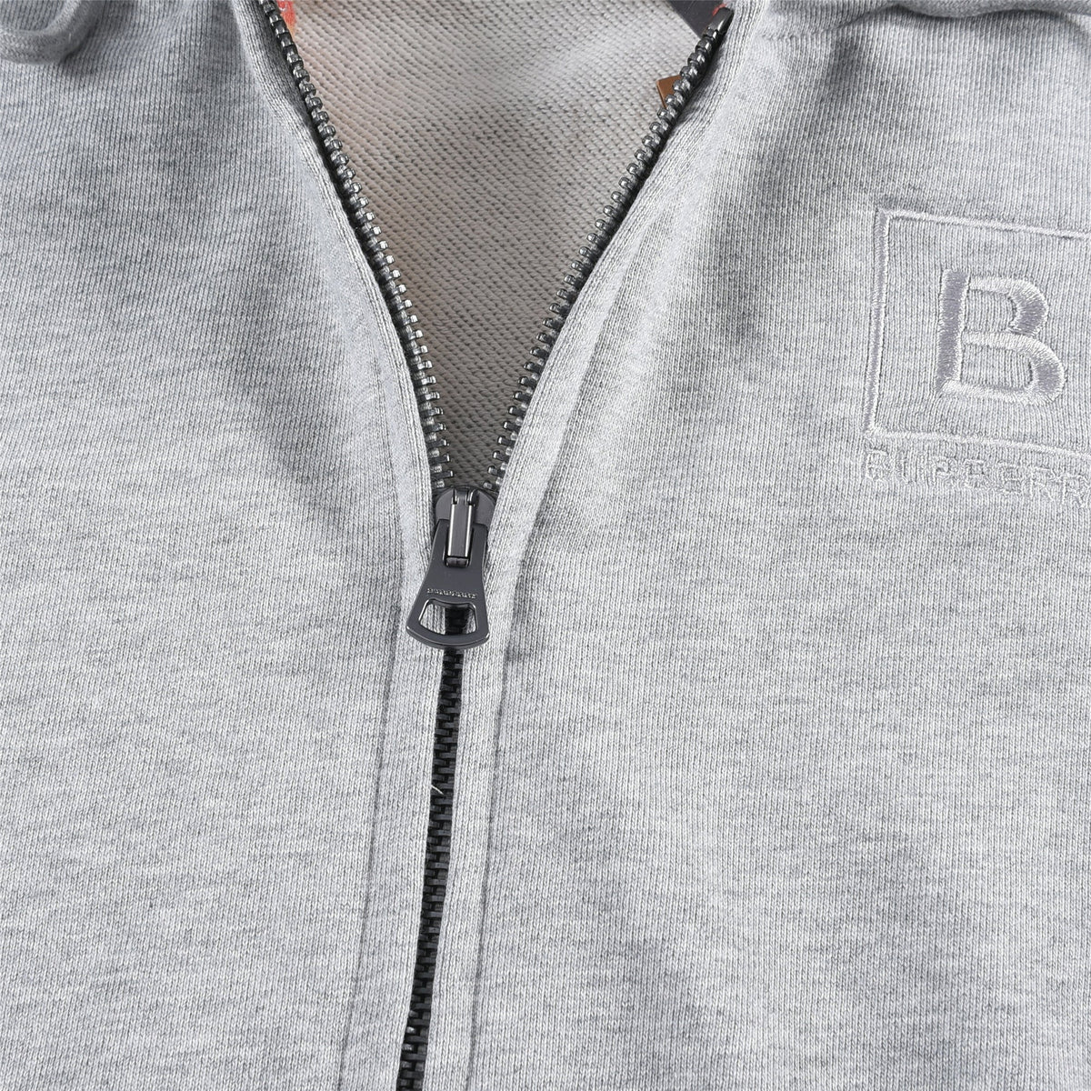 Burberry Heather Grey B Square Patch Zip Up Hoodie Vintage Check Hood Lining Unisex