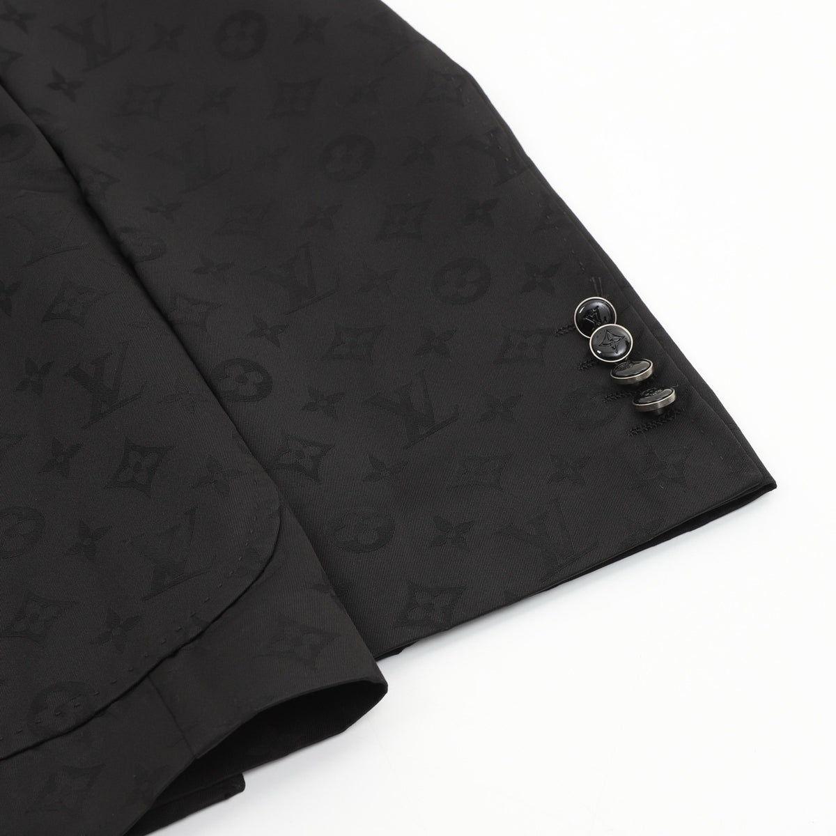 LV Luxury Monogram Jacquard Two Button Blazer Notch Lapel Casual Suit Jacket Solid Black