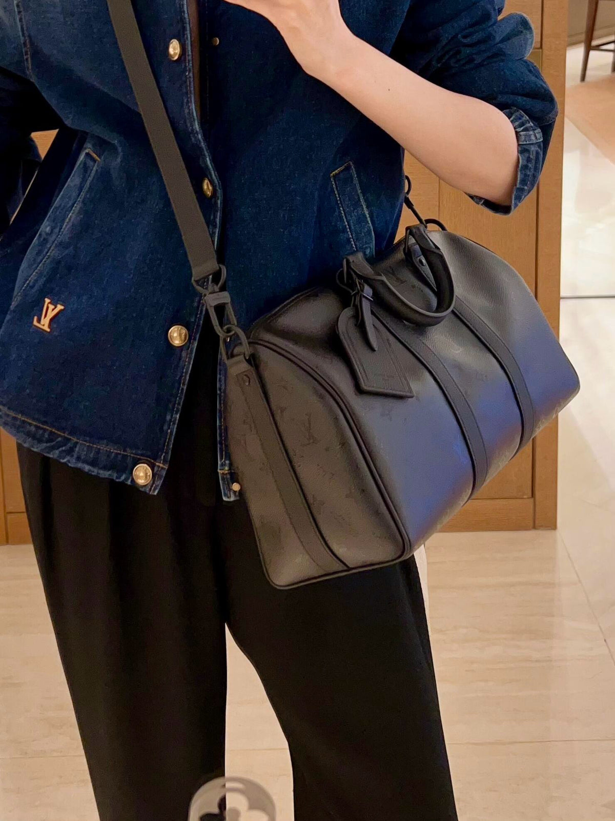 Louis Vuitton Denim Coach / Bomber Jacket with Gold Buttons Unisex Dark Blue