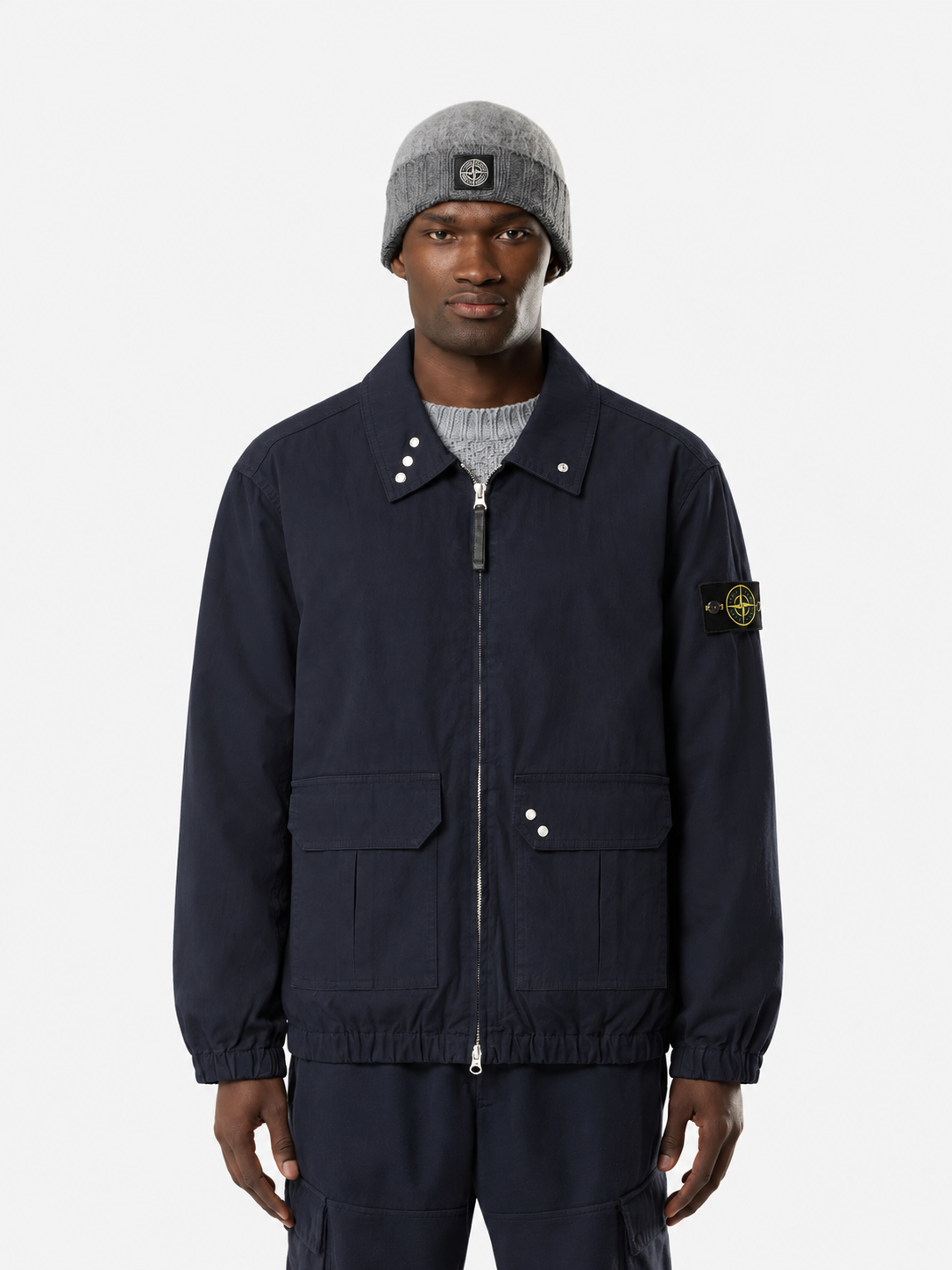Stone Island Navy Field Jacket Unisex Zip Up Collared Overshirt Compass Badge