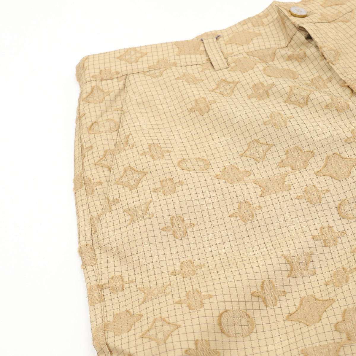 Luxury Monogram Grid Print Straight Leg Trousers Casual Streetwear Pants Unisex Khaki