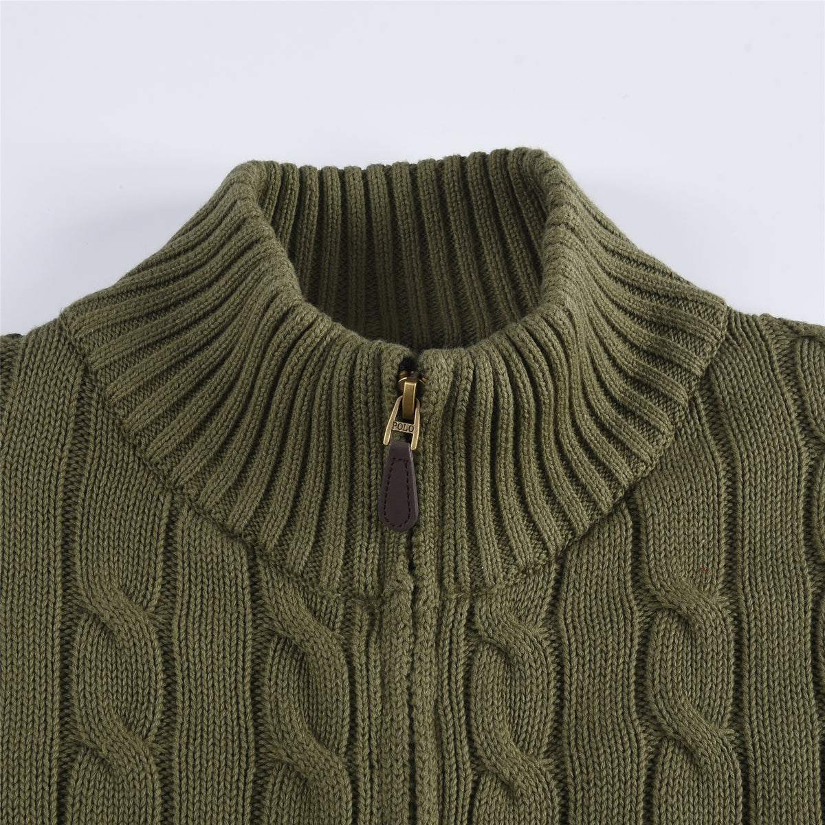 Polo Ralph Lauren Olive Green Cable Knit Full Zip Sweater White Pony Logo Unisex