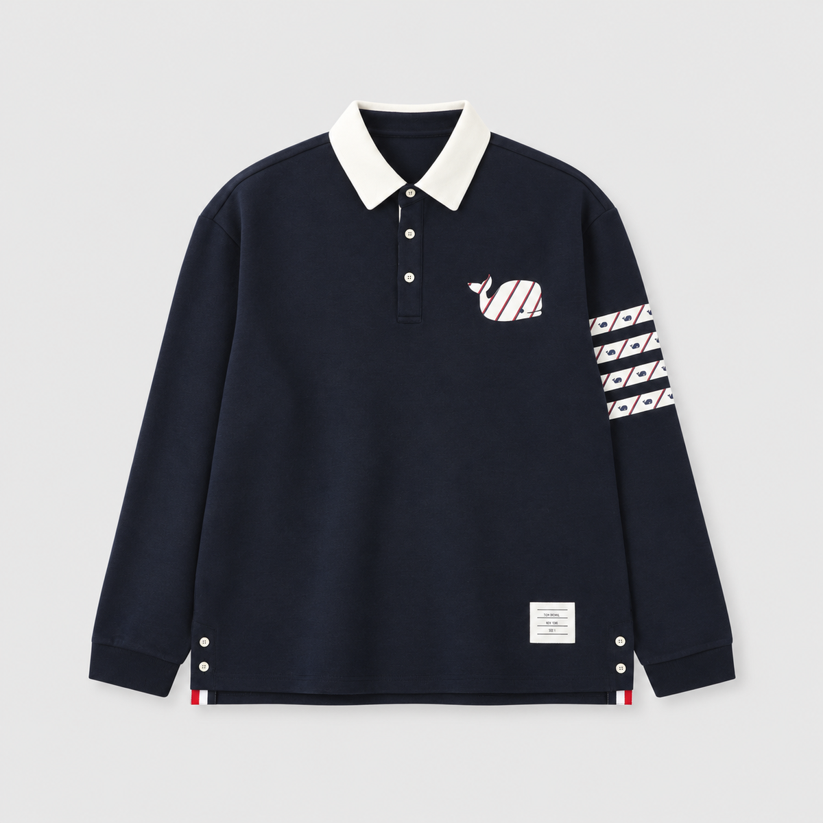 Thom Browne Whale Motif 4-Bar Long Sleeve Polo Shirt men – Navy