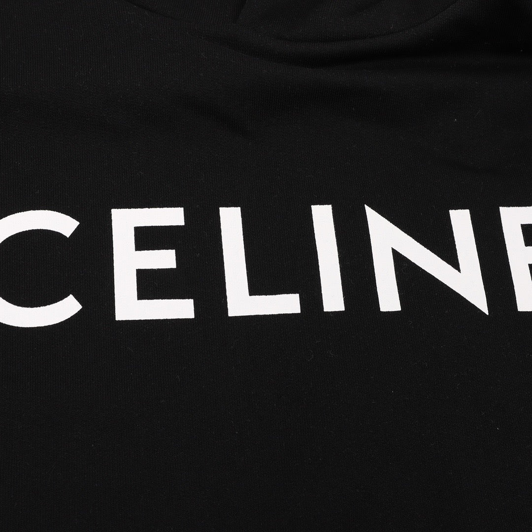 Celine Logo Print Pullover Hoodie Unisex Black