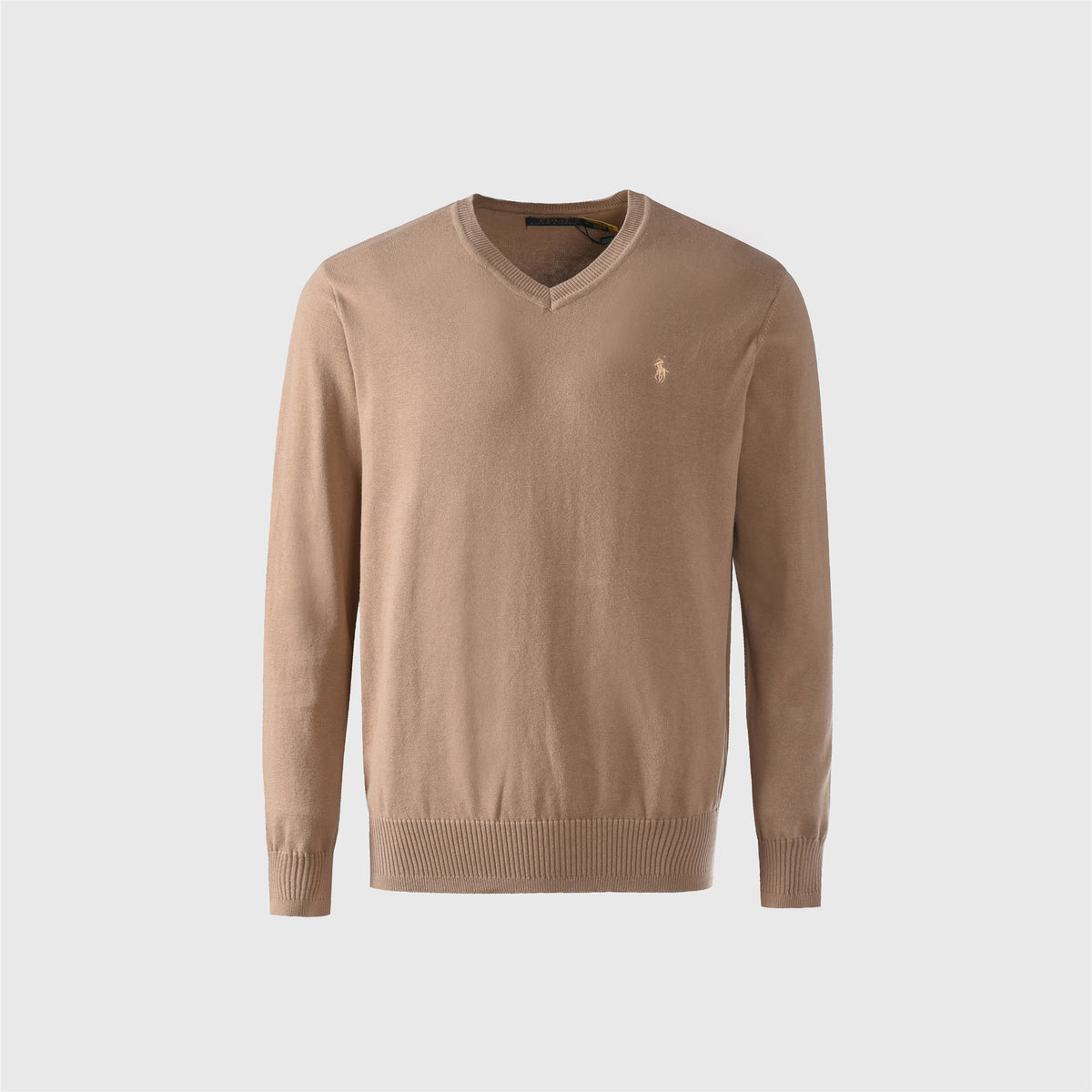 Polo Ralph Lauren Camel V-Neck Knit Sweater Beige Pony Logo Casual Pullover Unisex