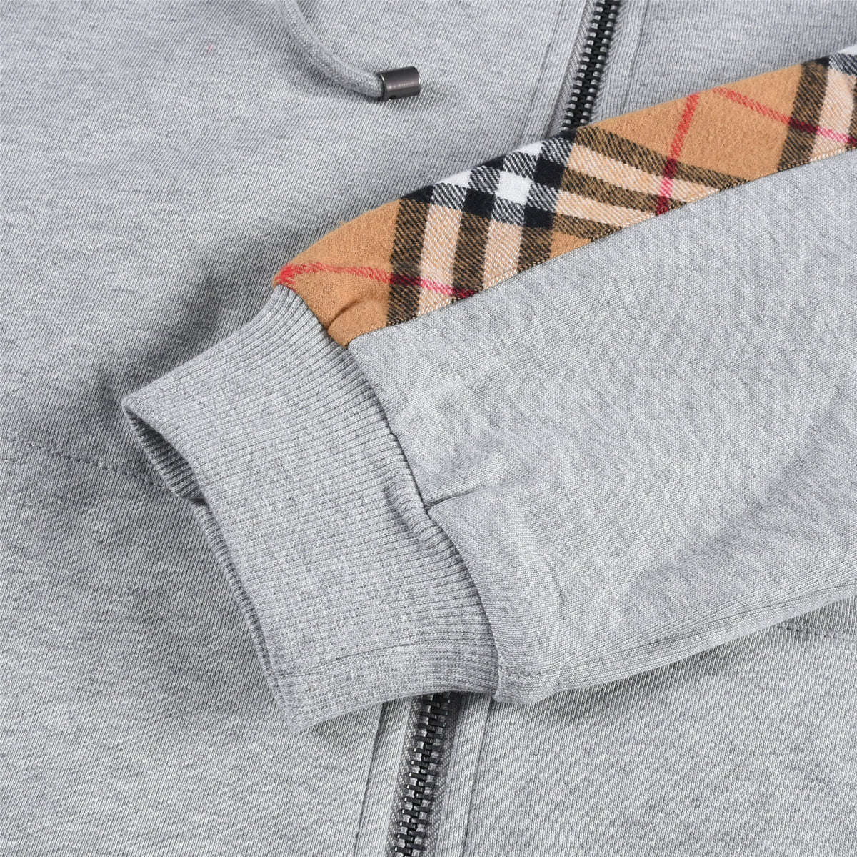 Burberry Heather Grey Vintage Check Raglan Sleeve Zip Up Hoodie Unisex