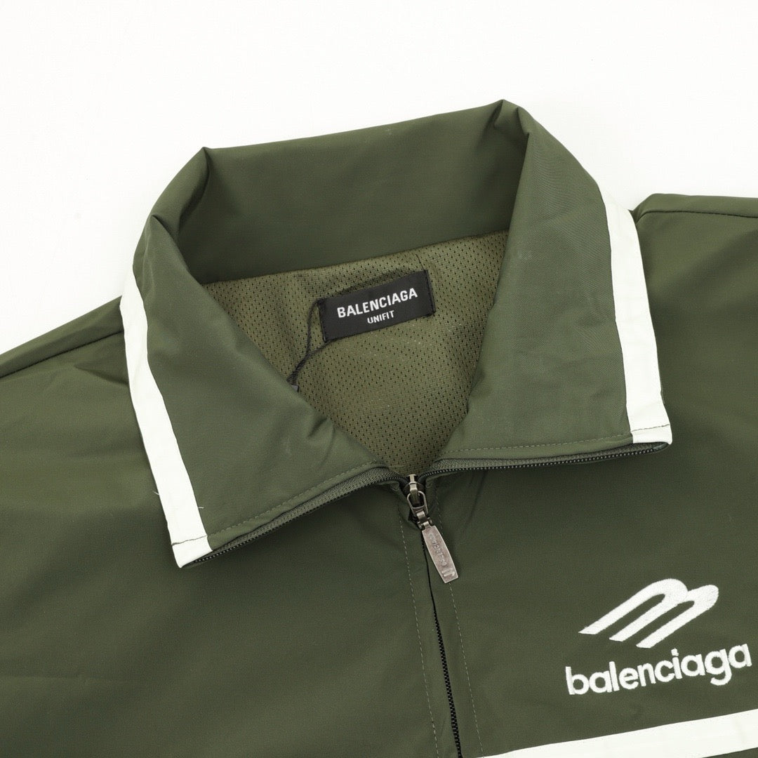 Balenciaga 3B Logo Striped Sport Jacket Full Zip Outerwear Unisex Olive Green