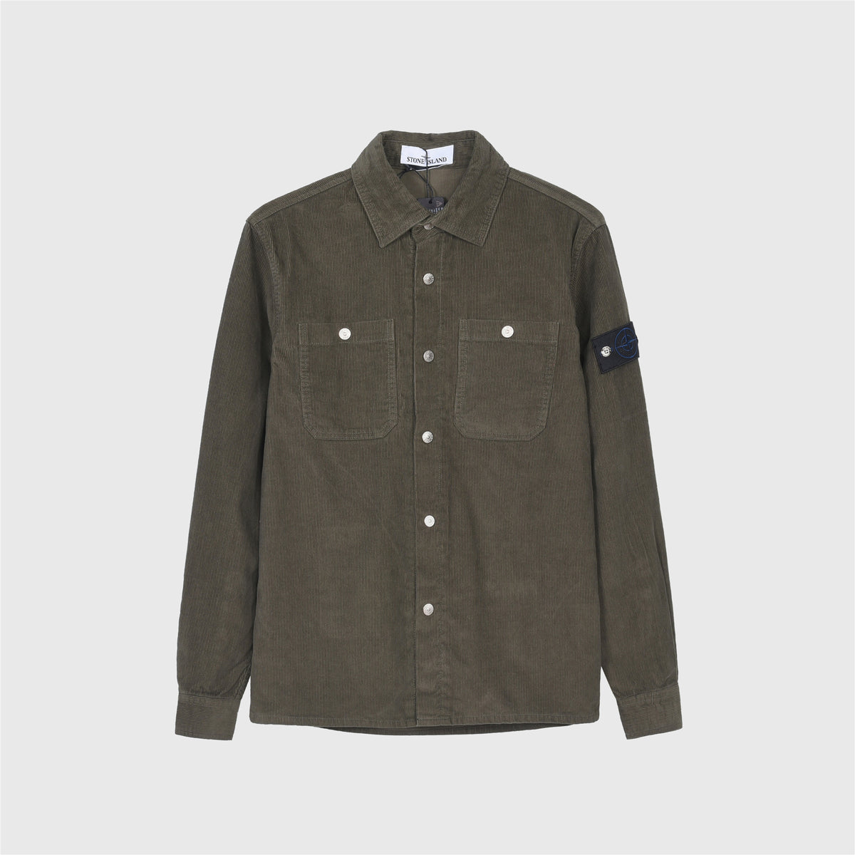 Stone Island Olive Green Corduroy Overshirt Button Up Shirt Compass Badge Unisex
