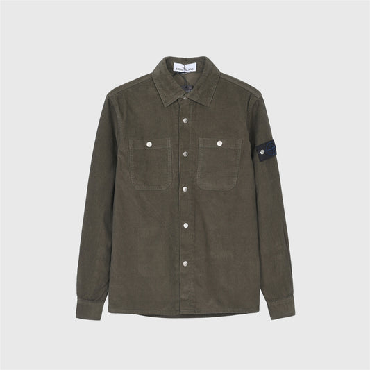 Stone Island Olive Green Corduroy Overshirt Button Up Shirt Compass Badge Unisex