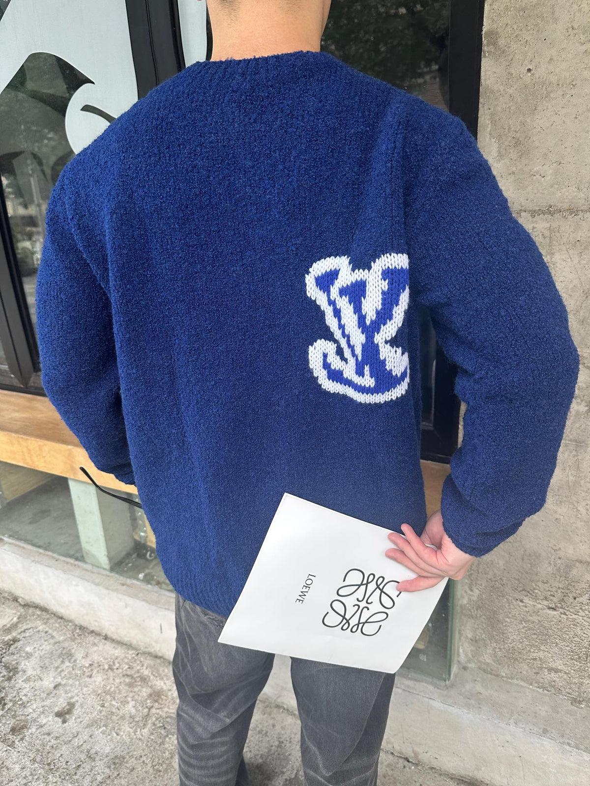 Louis Vuitton LV Logo Crew Neck Knit Sweater –Blue
