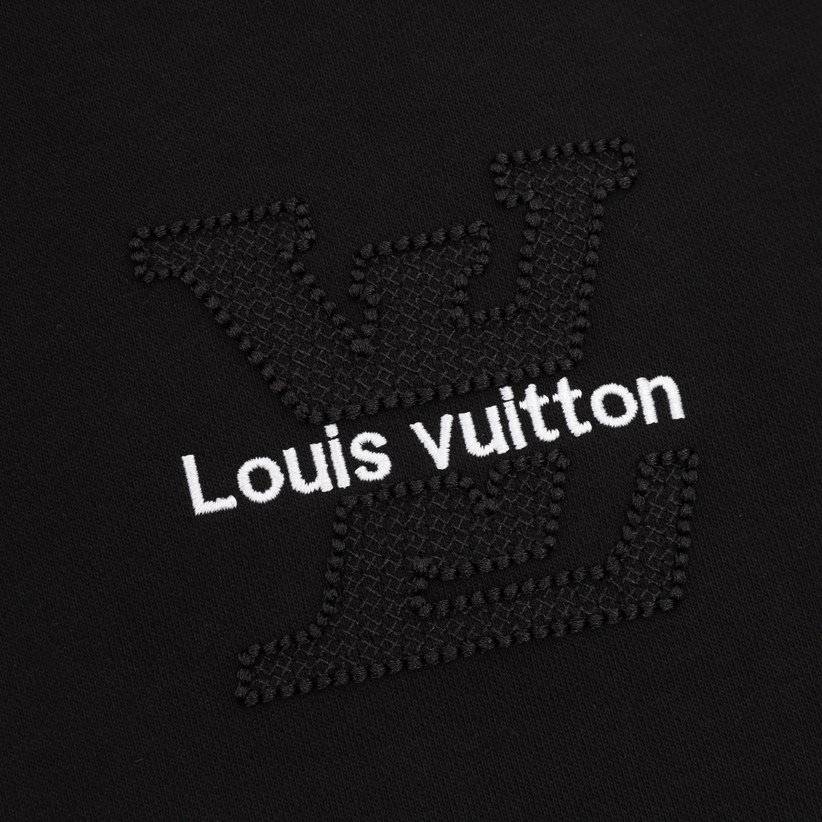 Louis Vuitton Embossed Logo Hoodie Unisex LV Letter Print Pullover Sweatshirt Black