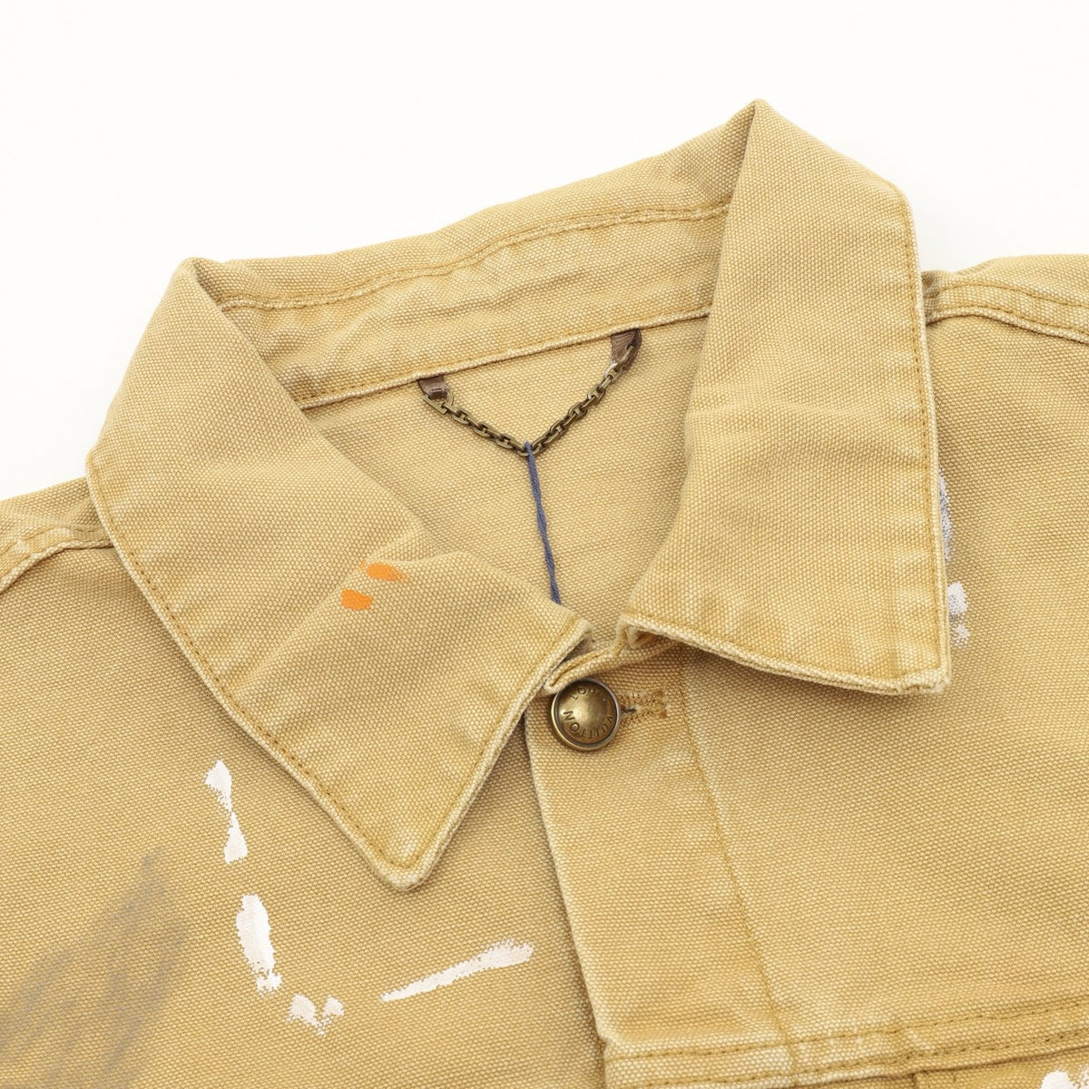 Louis Vuitton Paint Splatter Trucker Jacket Unisex Luxury Distressed Denim Coat Khaki