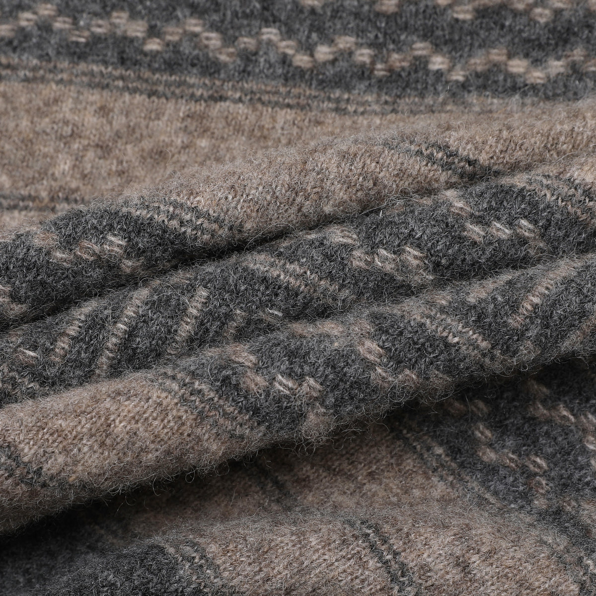 Fair Isle Crew Neck Knit Sweater Retro Stripe Jacquard Pullover Unisex Heather Grey