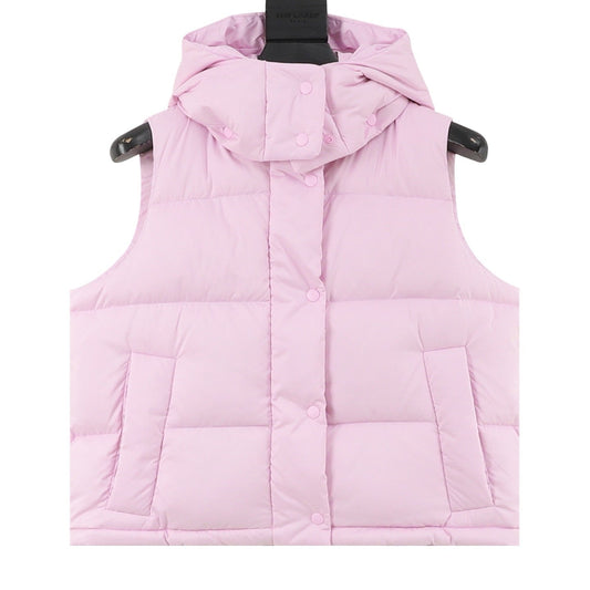 Lululemon Quilted Hood Puffer Vest Snap Button Sleeveless Warm Gilet pink