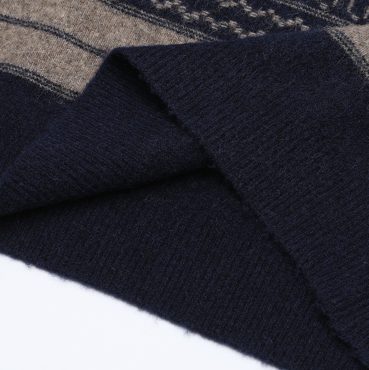 Fair Isle Crew Neck Knit Sweater Retro Stripe Jacquard Pullover Unisex Navy Mix