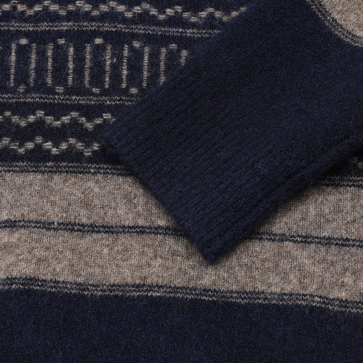 Fair Isle Crew Neck Knit Sweater Retro Stripe Jacquard Pullover Unisex Navy Mix
