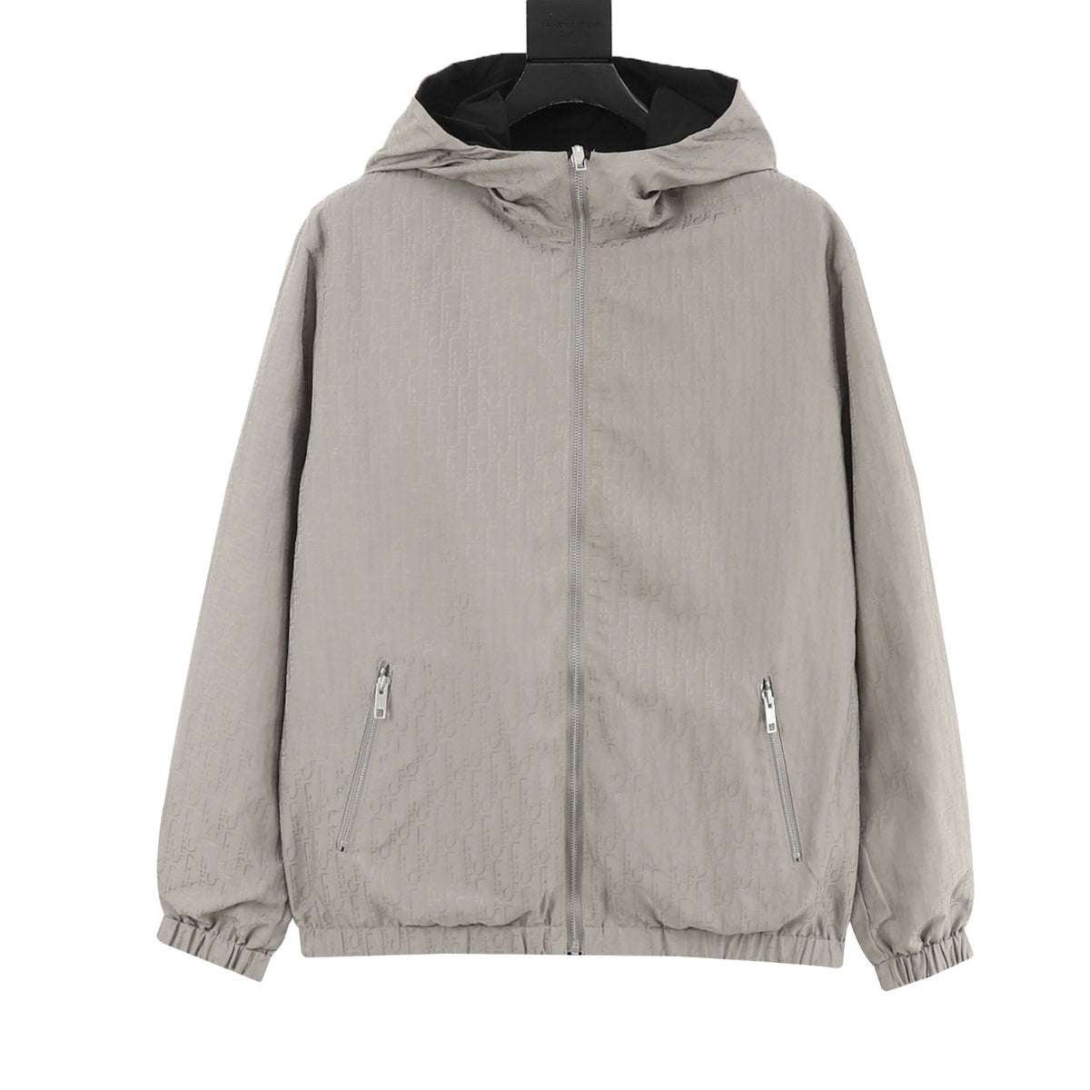 Dior Minimal Logo Hooded Jacket Lightweight Zip Up Wind Coat Unisex Light Grey