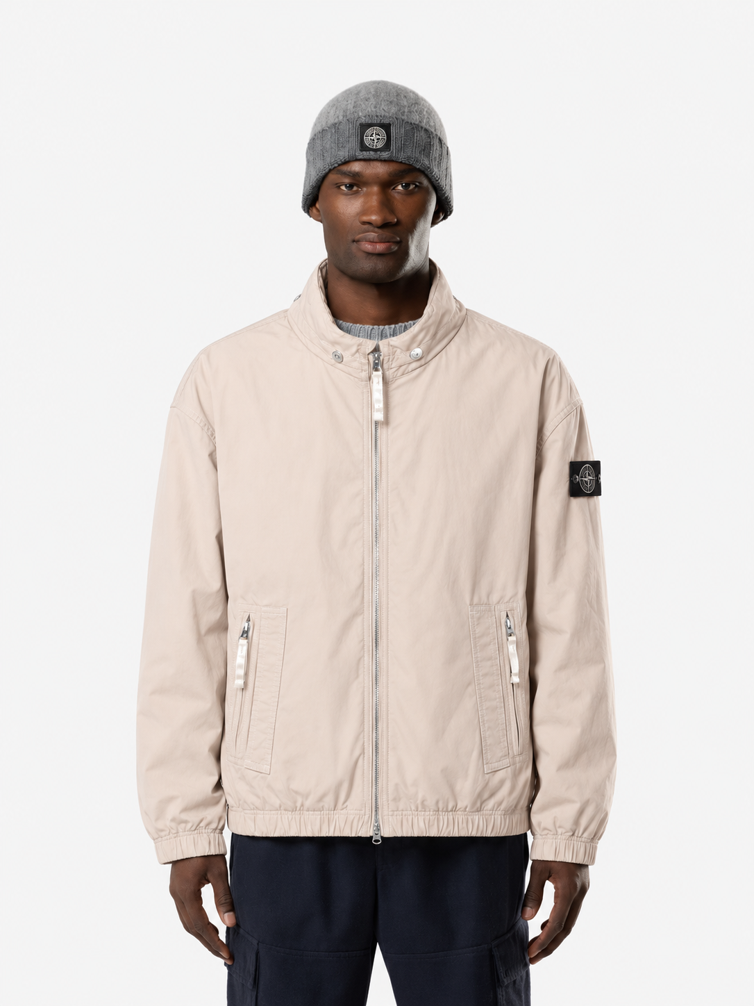 Stone Island Cream Casual Stand Collar Windbreaker Jacket Men Women