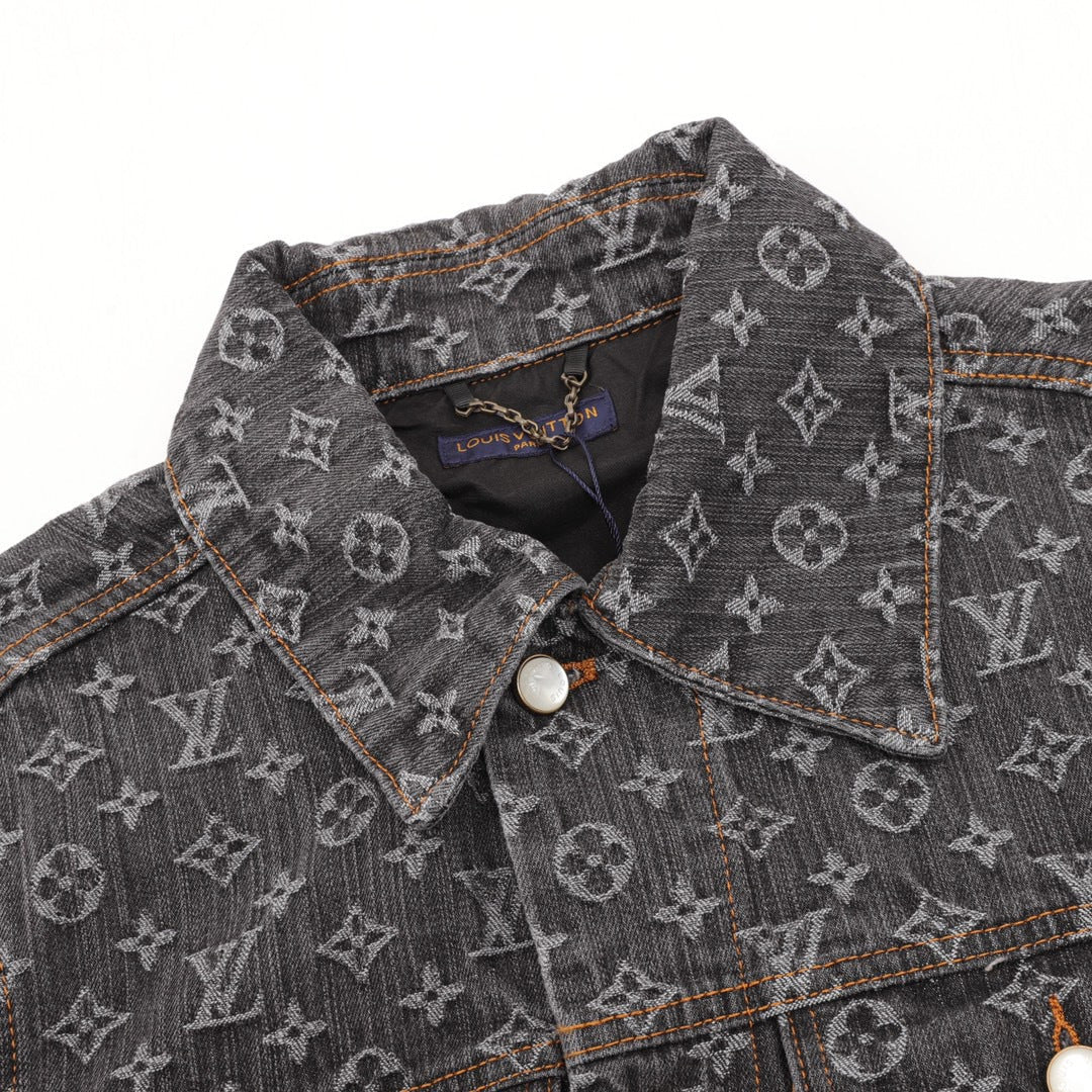 Louis Vuitton Black Grey Monogram Denim Trucker Jacket Unisex