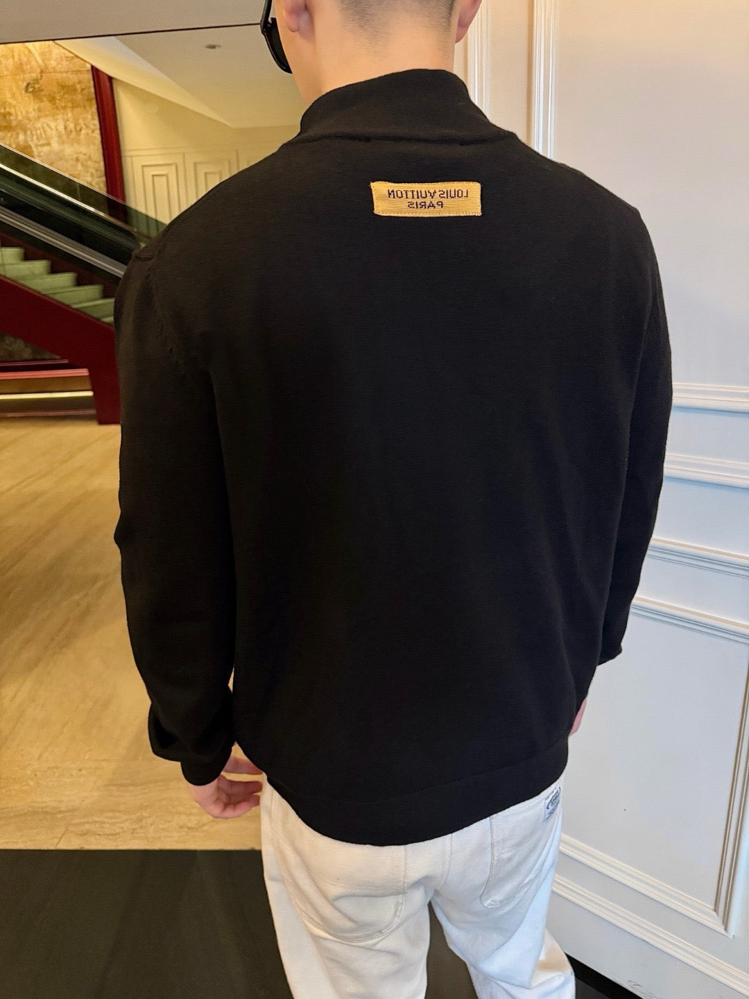 Louis Vuitton Label Patch Turtleneck Knit Sweater Unisex Solid Black Premium Knitwear Solid Black