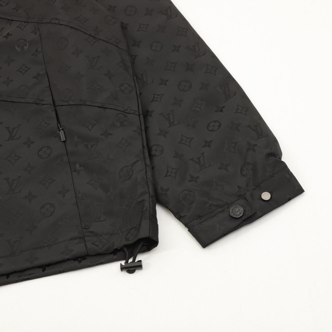 Louis Vuitton Black Monogram Hooded Windbreaker All Over Jacquard LV Jacket