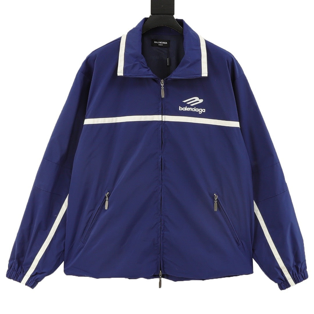Balenciaga 3B Logo Striped Sport Jacket Full Zip Outerwear Unisex Royal Blue