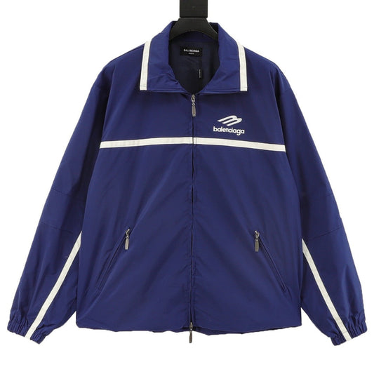 Balenciaga 3B Logo Striped Sport Jacket Full Zip Outerwear Unisex Royal Blue