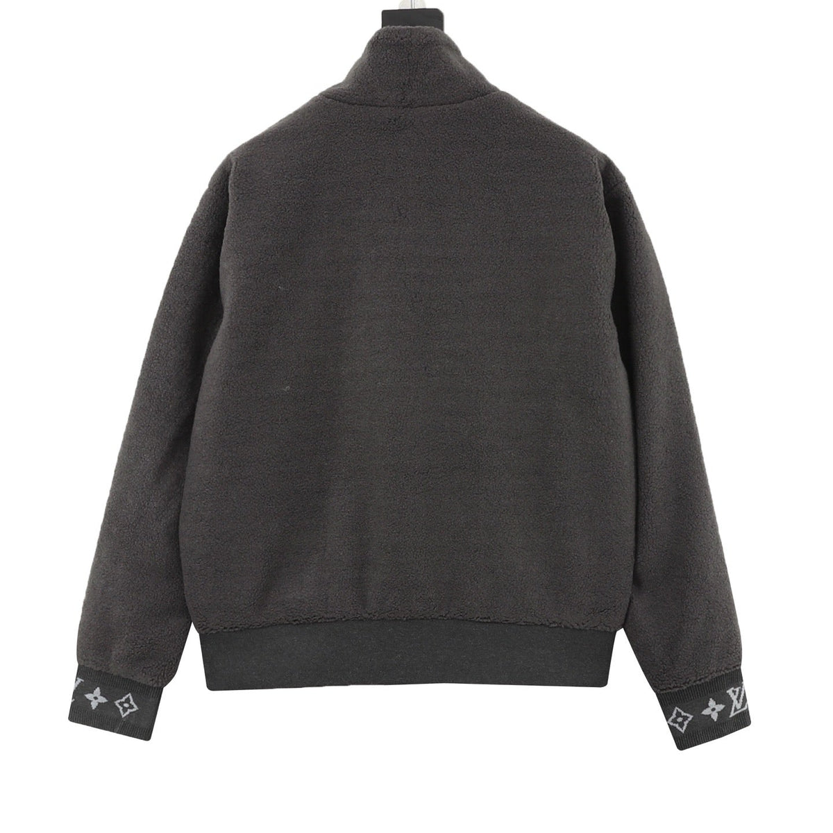 Louis Vuitton Fleece Zip Up Jacket Unisex Stand Collar Sherpa Outerwear Dark Grey