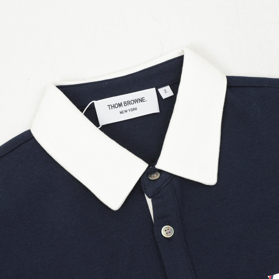 Thom Browne Whale Motif 4-Bar Long Sleeve Polo Shirt men – Navy