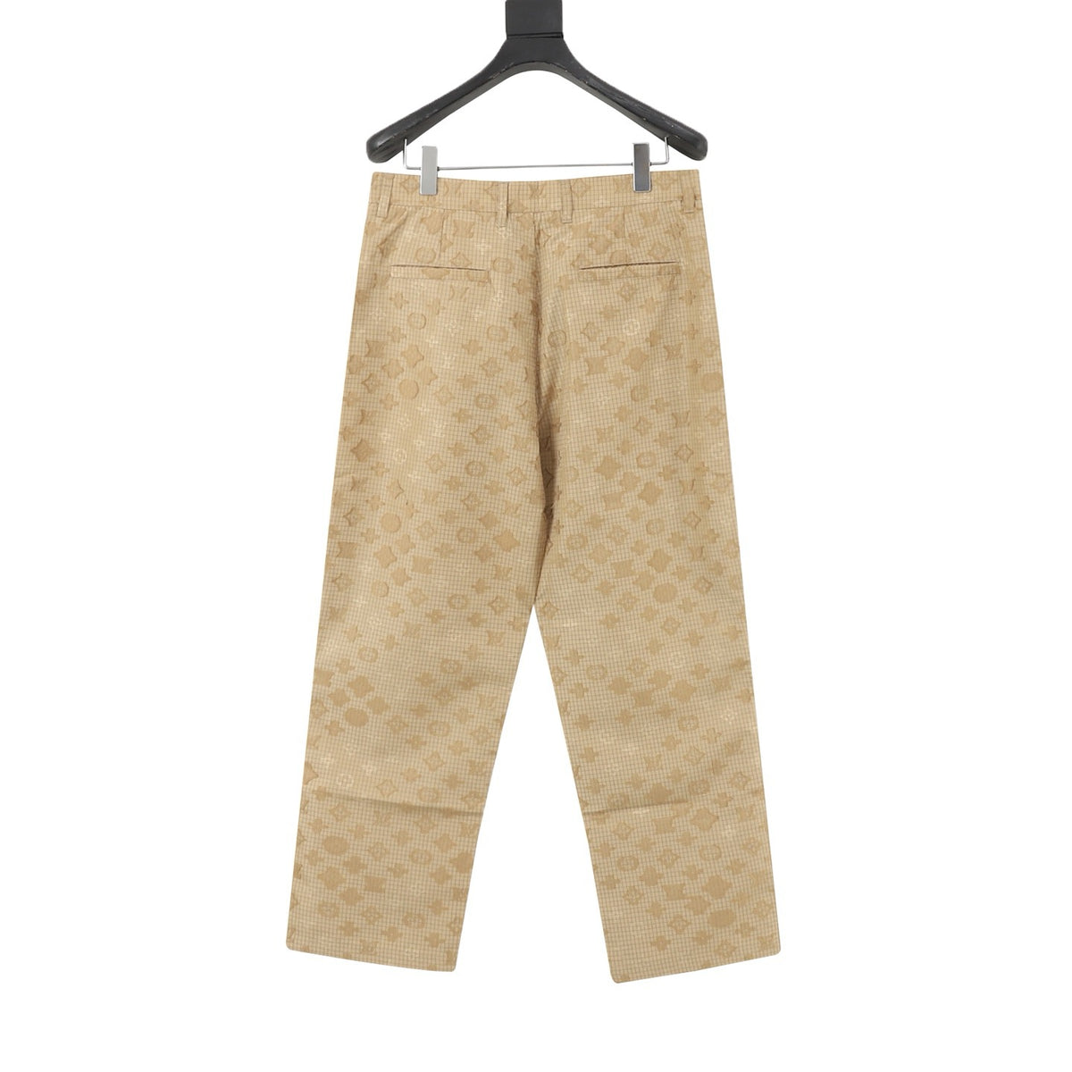 Luxury Monogram Grid Print Straight Leg Trousers Casual Streetwear Pants Unisex Khaki