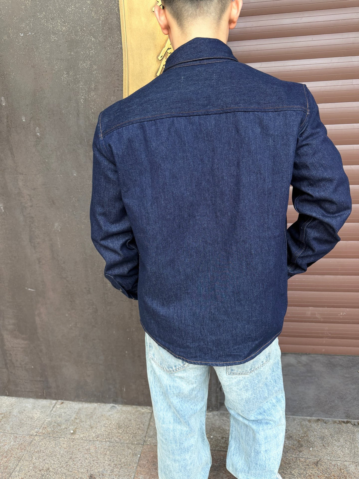 AMI Paris Small Heart Logo Dark Denim Long Sleeve Shirt Unisex