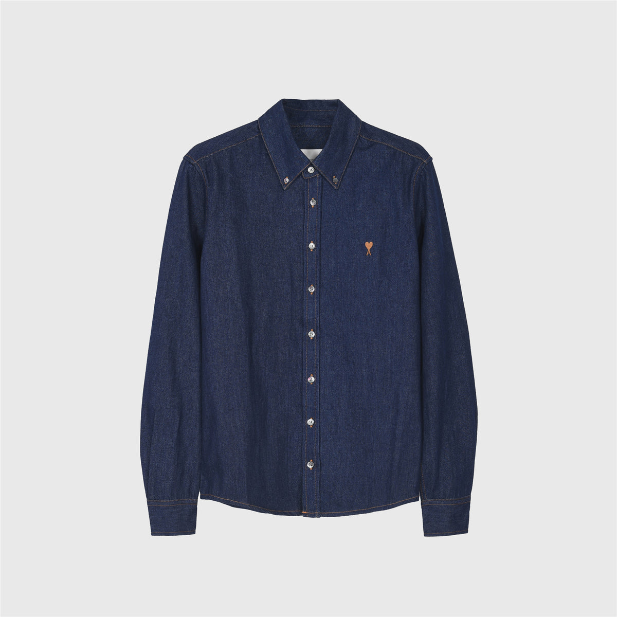 AMI Paris Small Heart Logo Dark Denim Long Sleeve Shirt Unisex