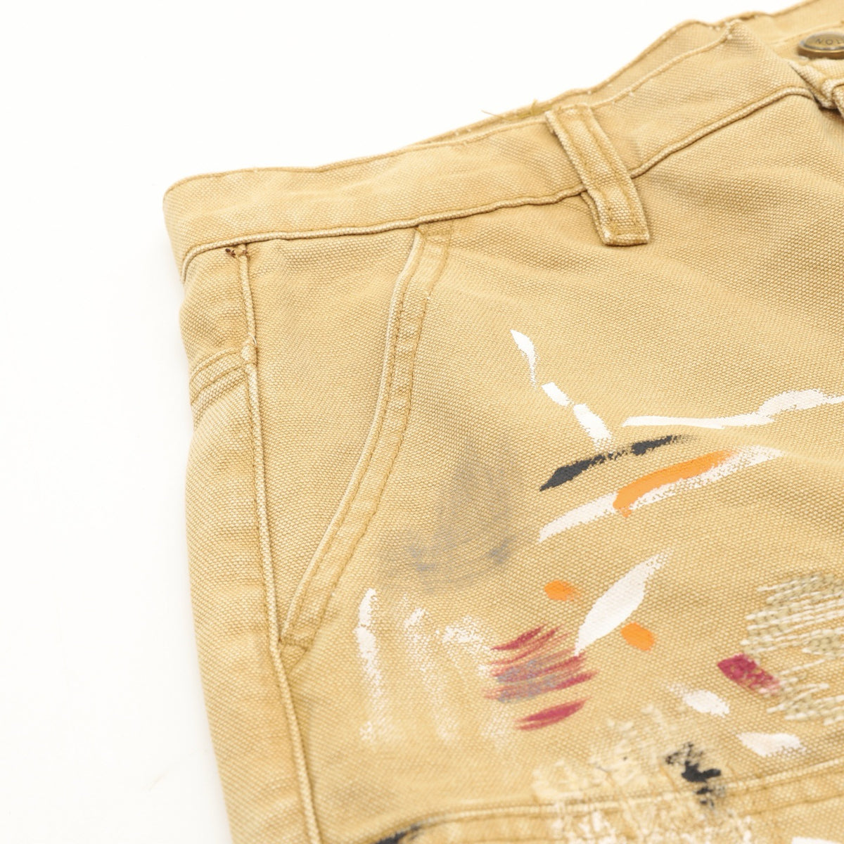 LV Luxury Paint Splatter Carpenter Pants Multi Pocket Streetwear Work Trousers Khaki