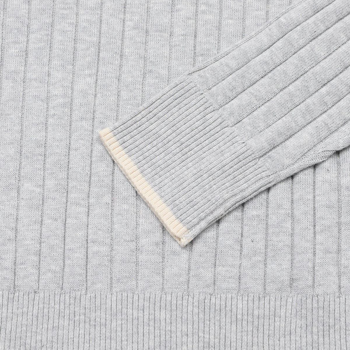 Bottega Veneta Light Grey Vertical Ribbed Crew Neck Long Sleeve Knit Top