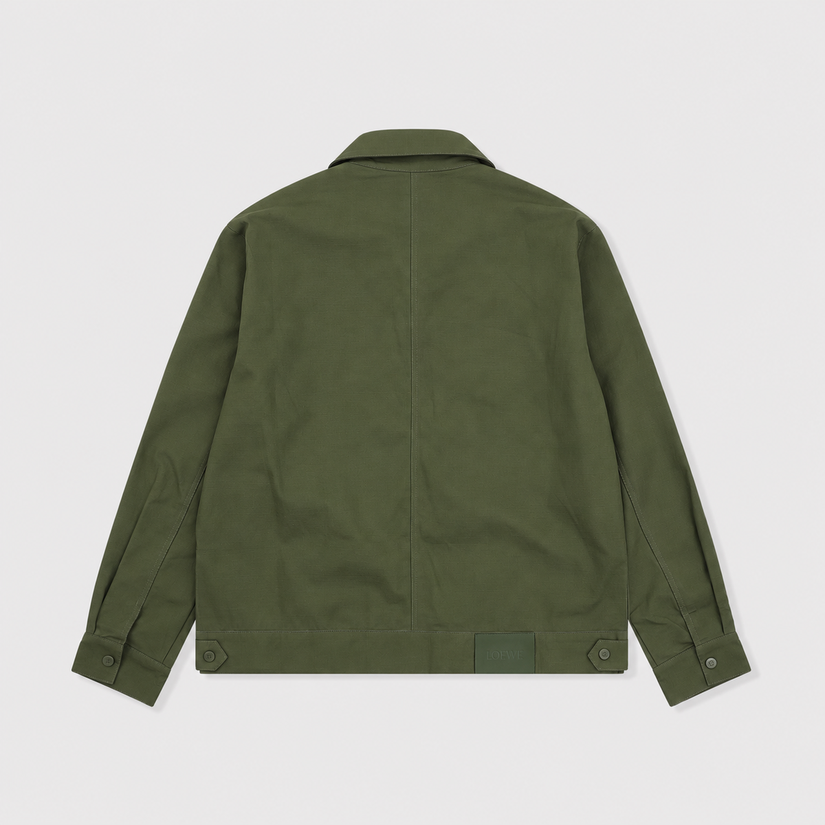 Loewe Army Green Pleated Collared Jacket Anagram Embroidery Zip Up Coat