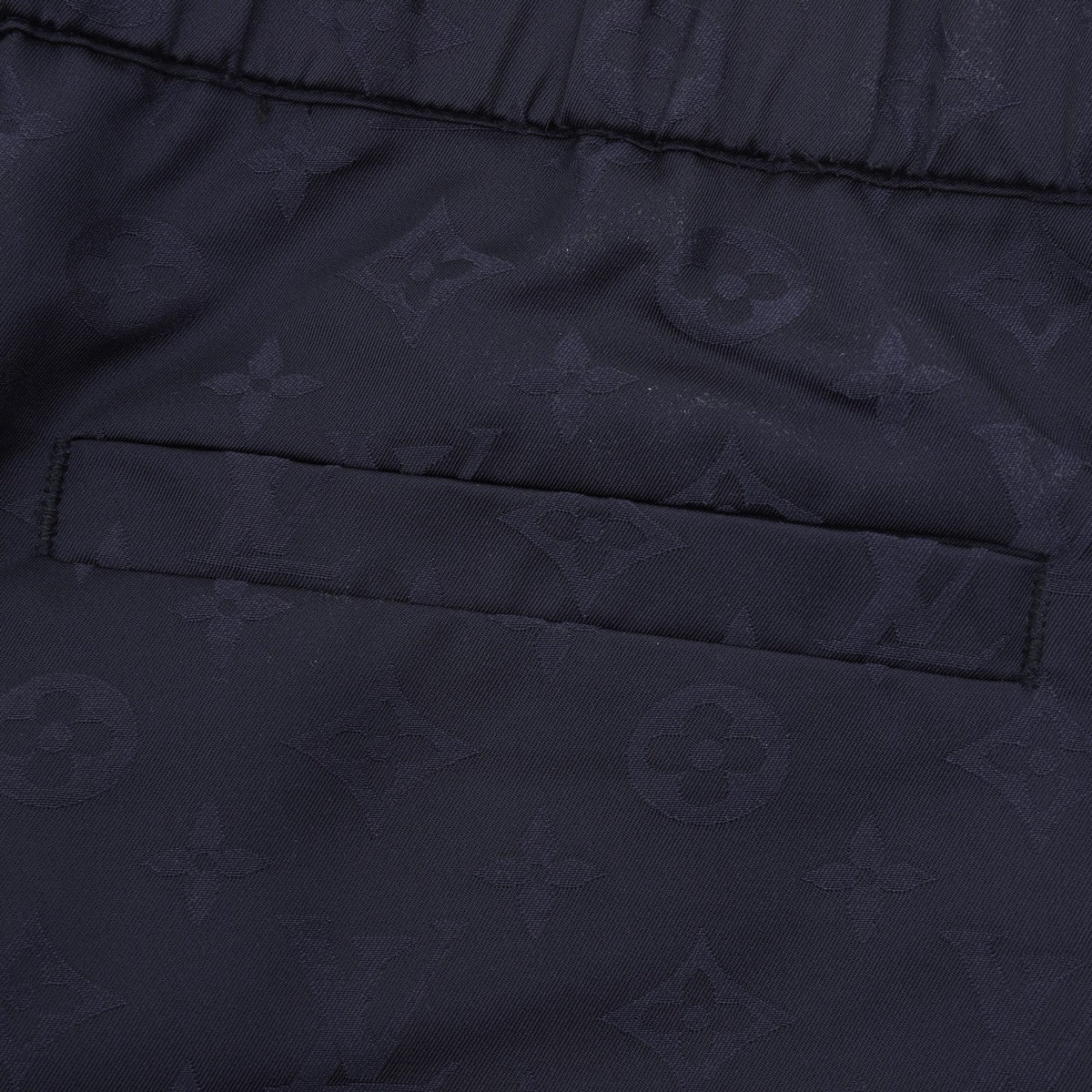 LV Monogram Jacquard Casual Pants Unisex Elastic Waist Designer Trousers Navy Blue