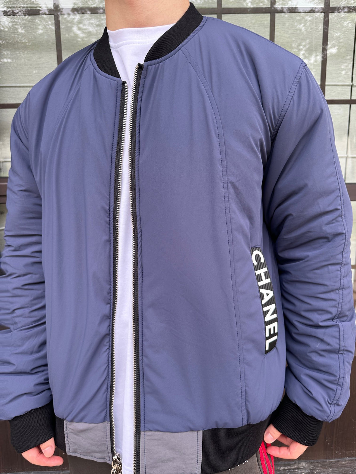 Chanel Grey Color Block Reversible Bomber Jacket CC Square Logo Unisex