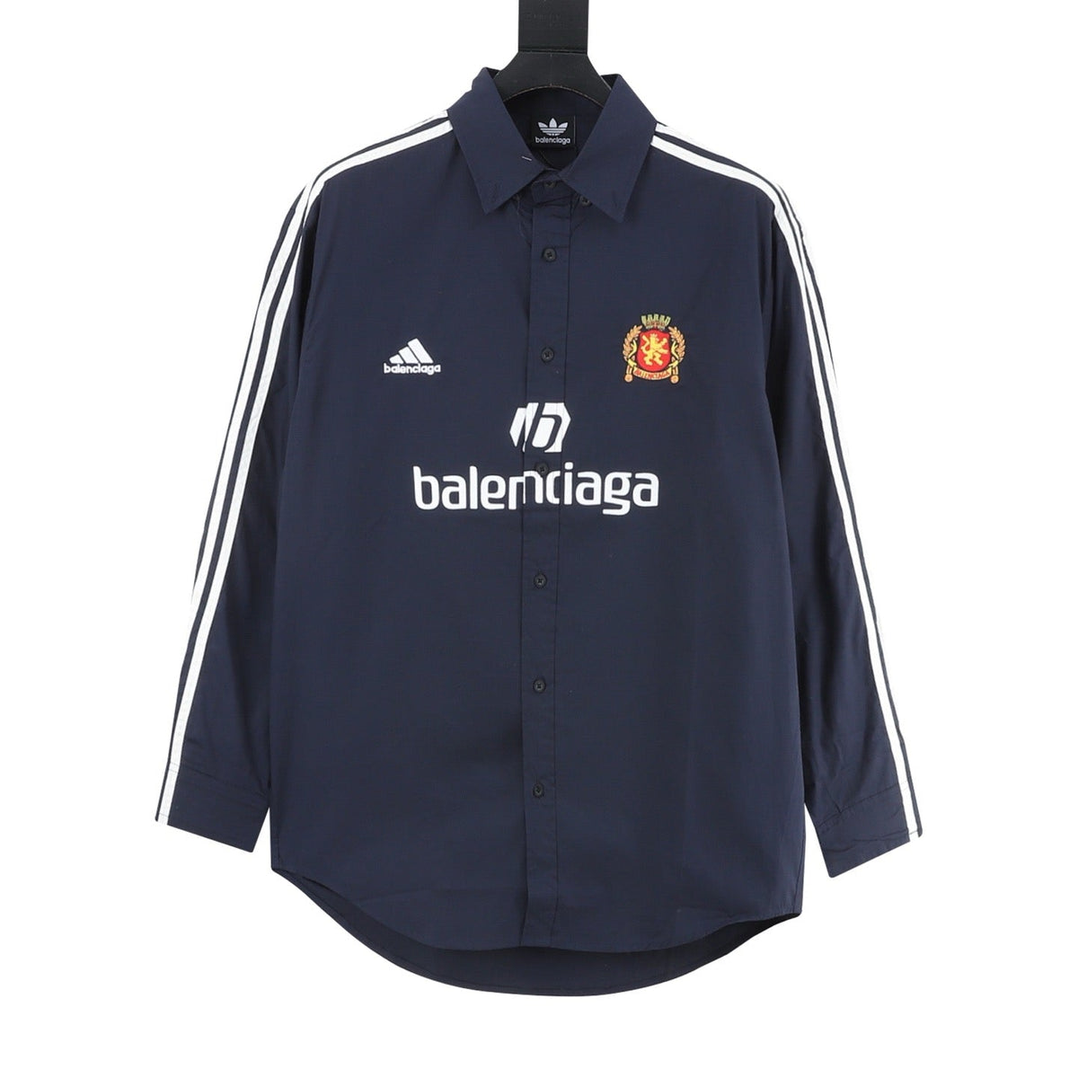 Balenciaga Adidas Collab Football Logo Striped Oversized Shirt Unisex Navy Blue with White Stripes