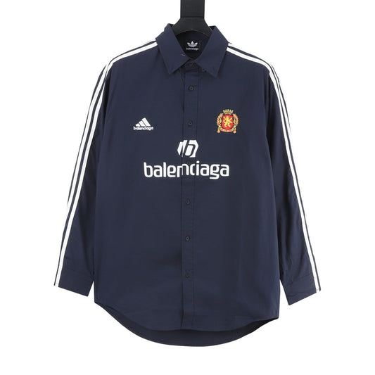 Balenciaga Adidas Collab Football Logo Striped Oversized Shirt Unisex Navy Blue with White Stripes