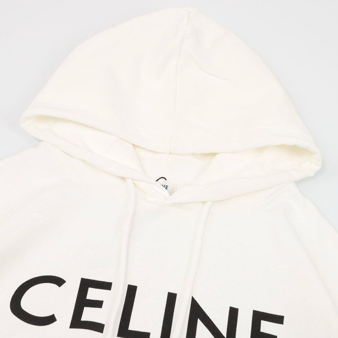 Celine Logo Print Pullover Hoodie Unisex white
