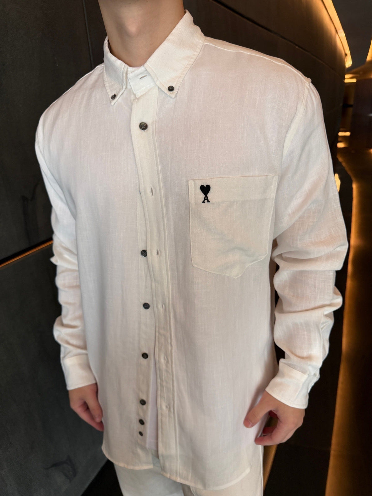 AMI Paris White Heart A Logo Long Sleeve Button Down Shirt Unisex