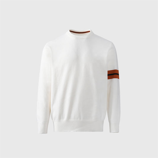 Off White Crew Neck Knit Sweater Orange Striped Sleeve Minimalist Pullover Unisex（副本）