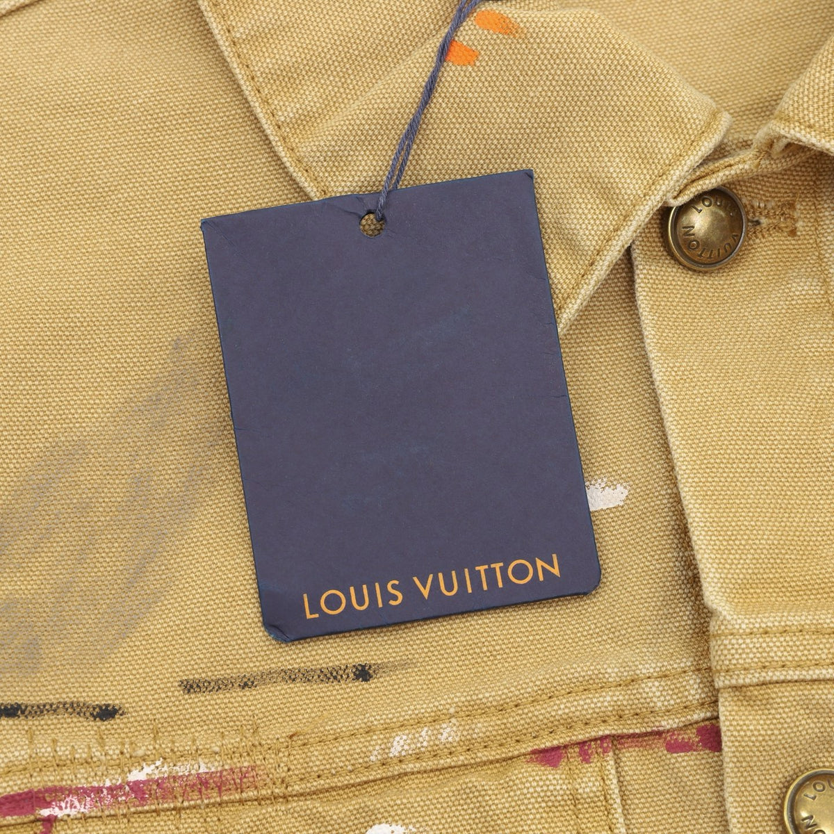 Louis Vuitton Paint Splatter Trucker Jacket Unisex Luxury Distressed Denim Coat Khaki