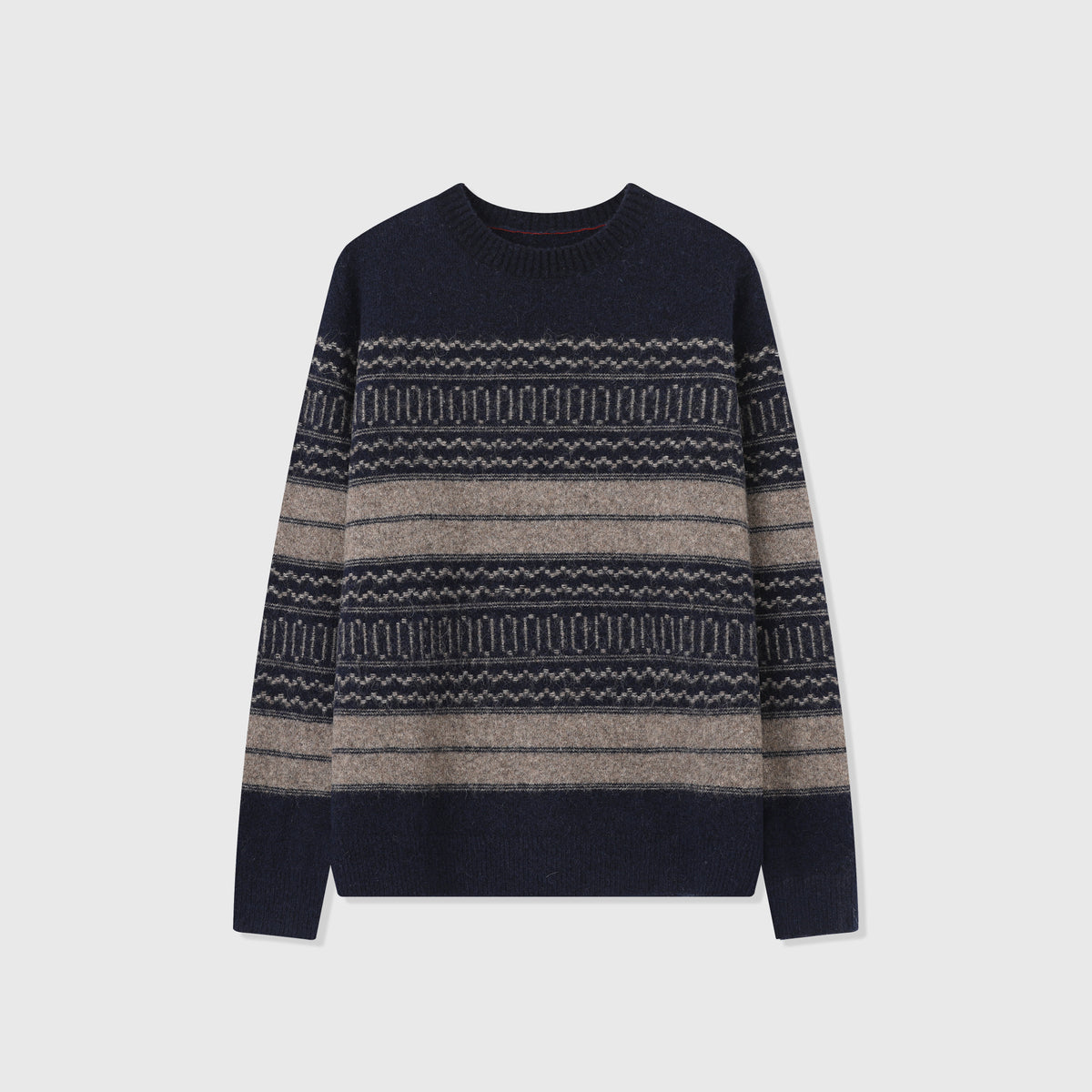 Fair Isle Crew Neck Knit Sweater Retro Stripe Jacquard Pullover Unisex Navy Mix